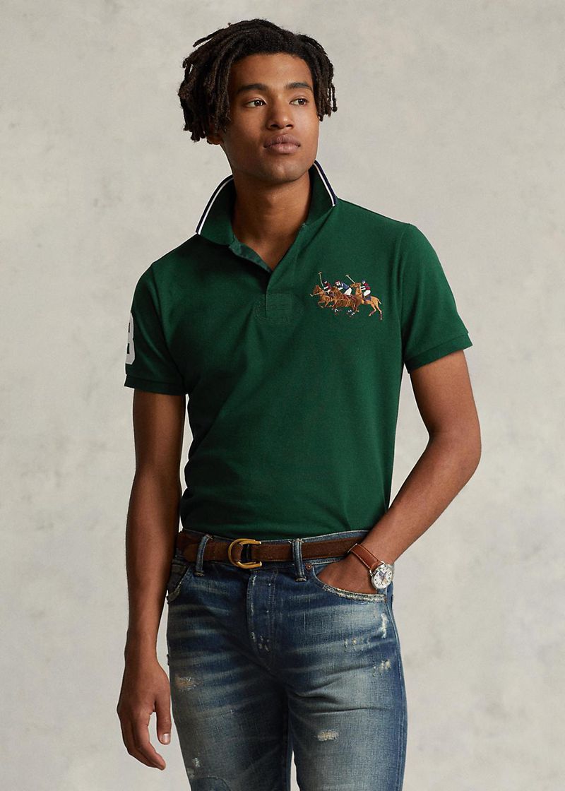 Poleras Polo Polo Ralph Lauren Hombre Custom Slim Fit Triple-Pony Chile Verde NSTZY-3604